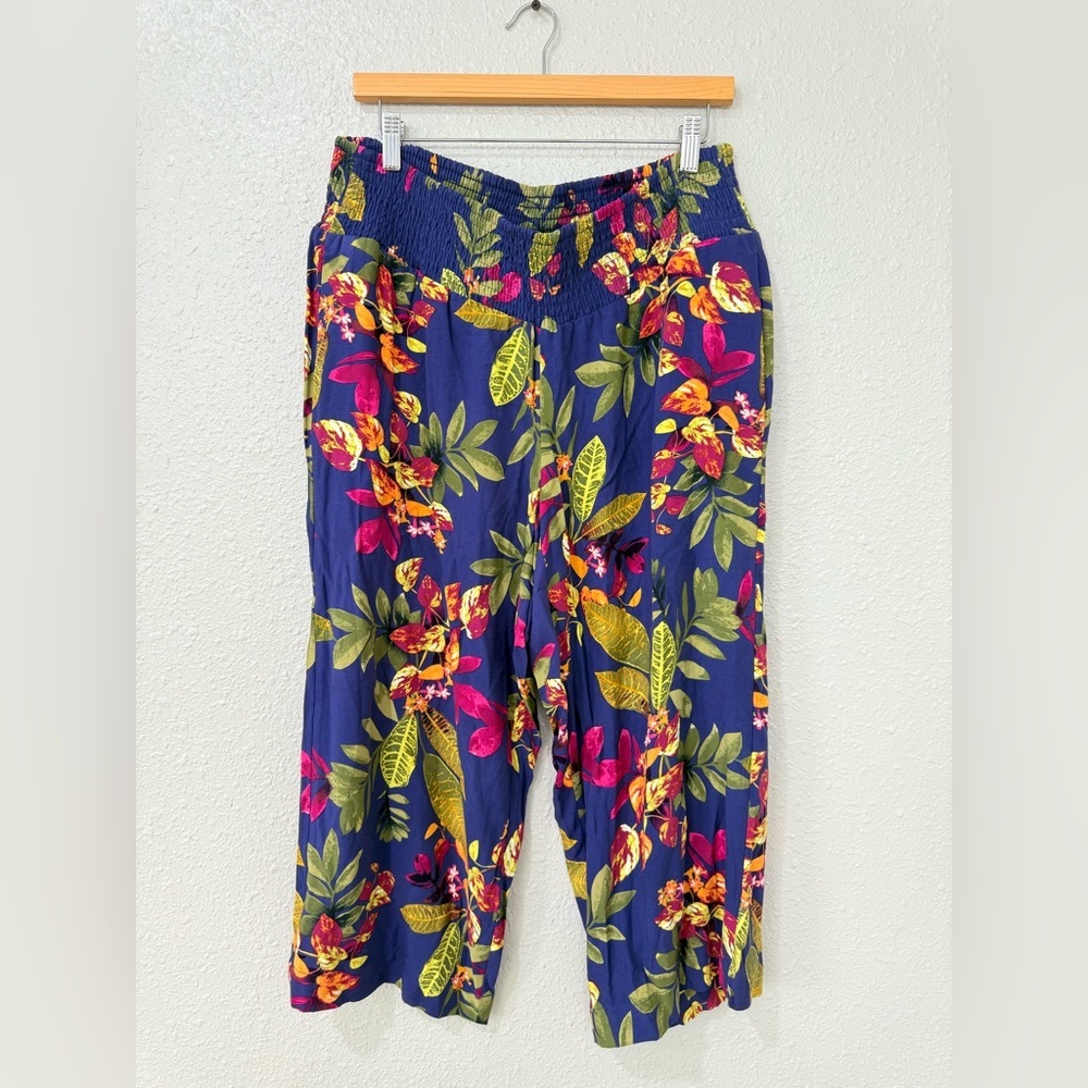 J. Jill Womens 1X Tropical Floral Wide Leg Crop Hawaiian Casual Pants NWT